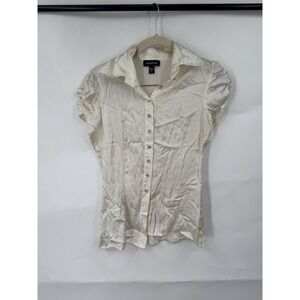 Bebe Y2K Silk Satin Ivory Blouse Women S Babydoll Rhinestone Coquette 2000s